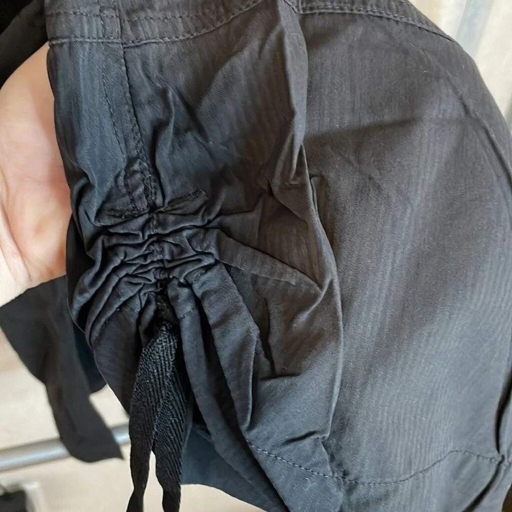 Black Cargo Capri Pants Womens Drawstring Cropped Utility Casual Trousers